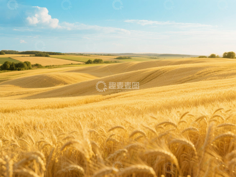 高清大图下载【趣麦麦图】蓝天白云起伏的麦田