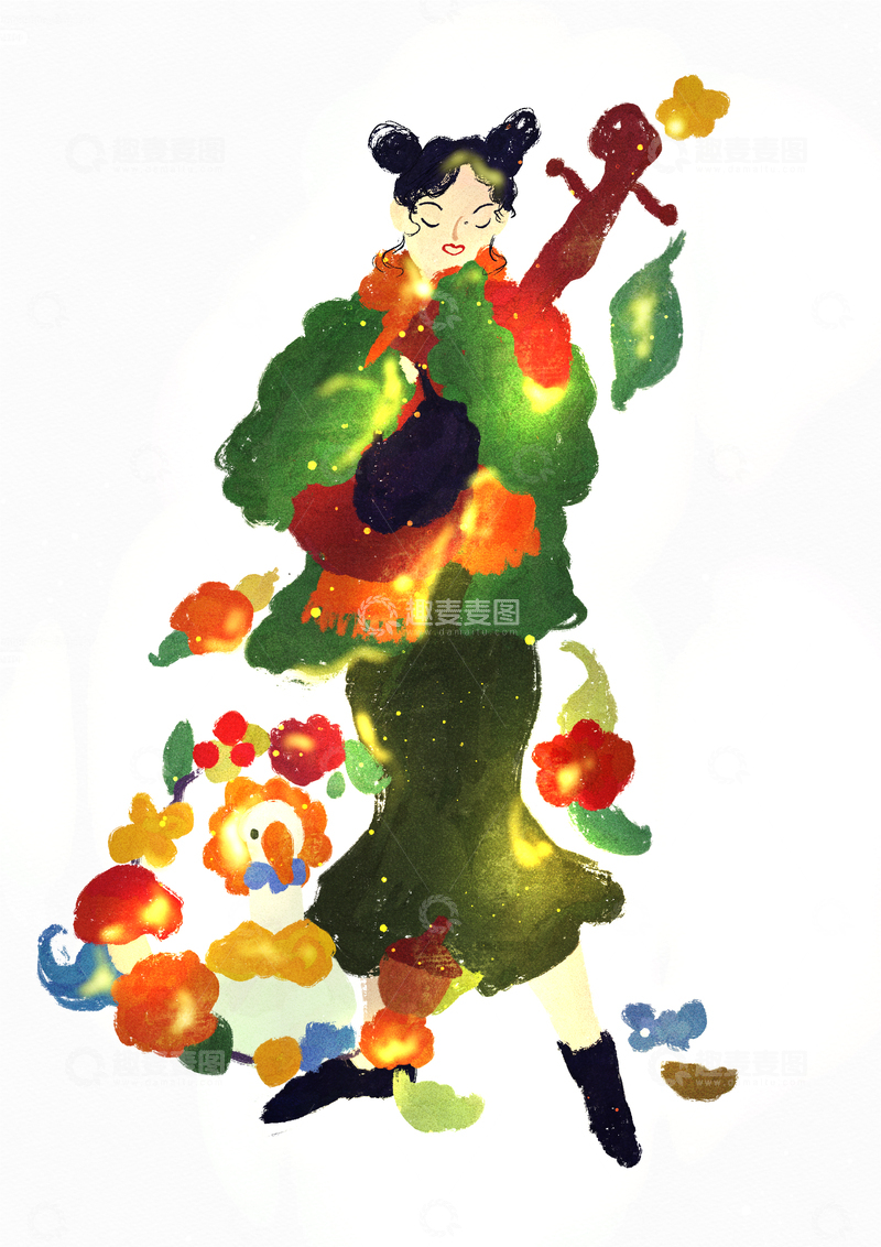 原创治愈插画作品素材人物插画1