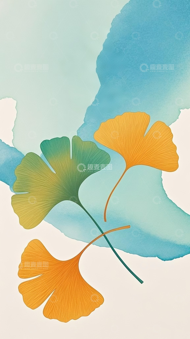 高清大图下载【趣麦麦图】立秋秋季银杏叶背景1234