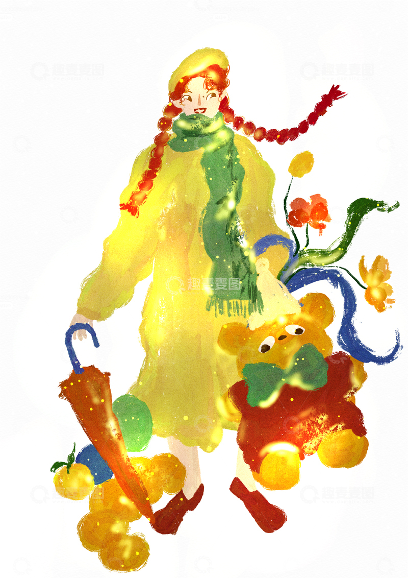 原创治愈插画作品素材人物插画12