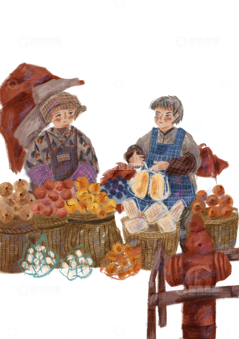 原创治愈插画作品素材水果铺