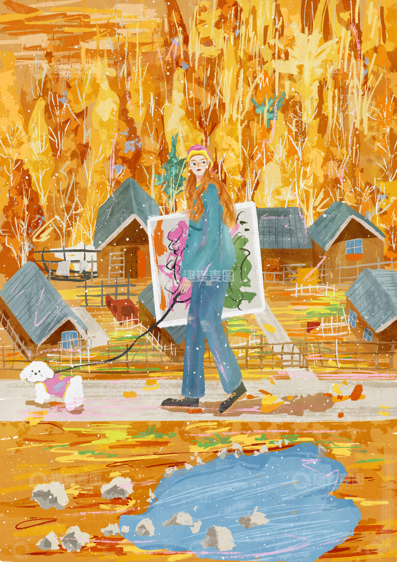 原创治愈插画作品素材秋分