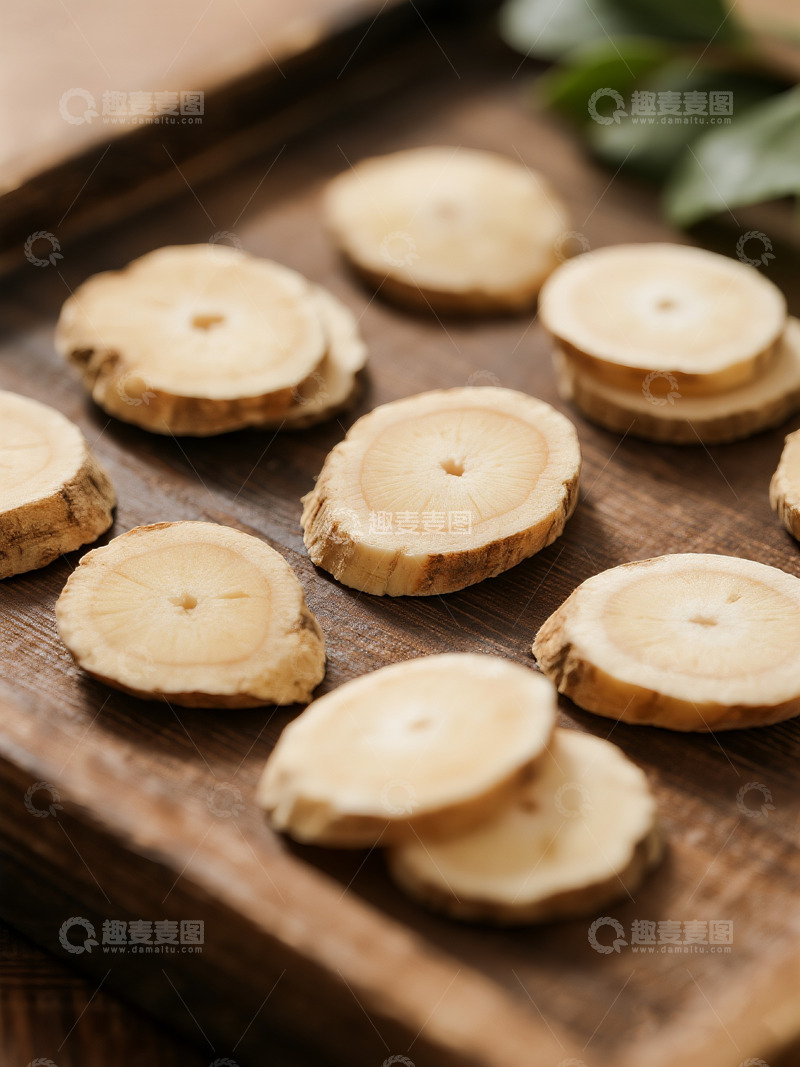 堆叠摆放西洋参切片素材照片