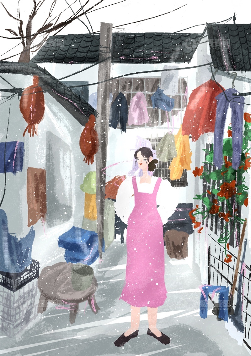 高清大图下载【趣麦麦图】原创治愈插画作品素材四季节气节日老街
