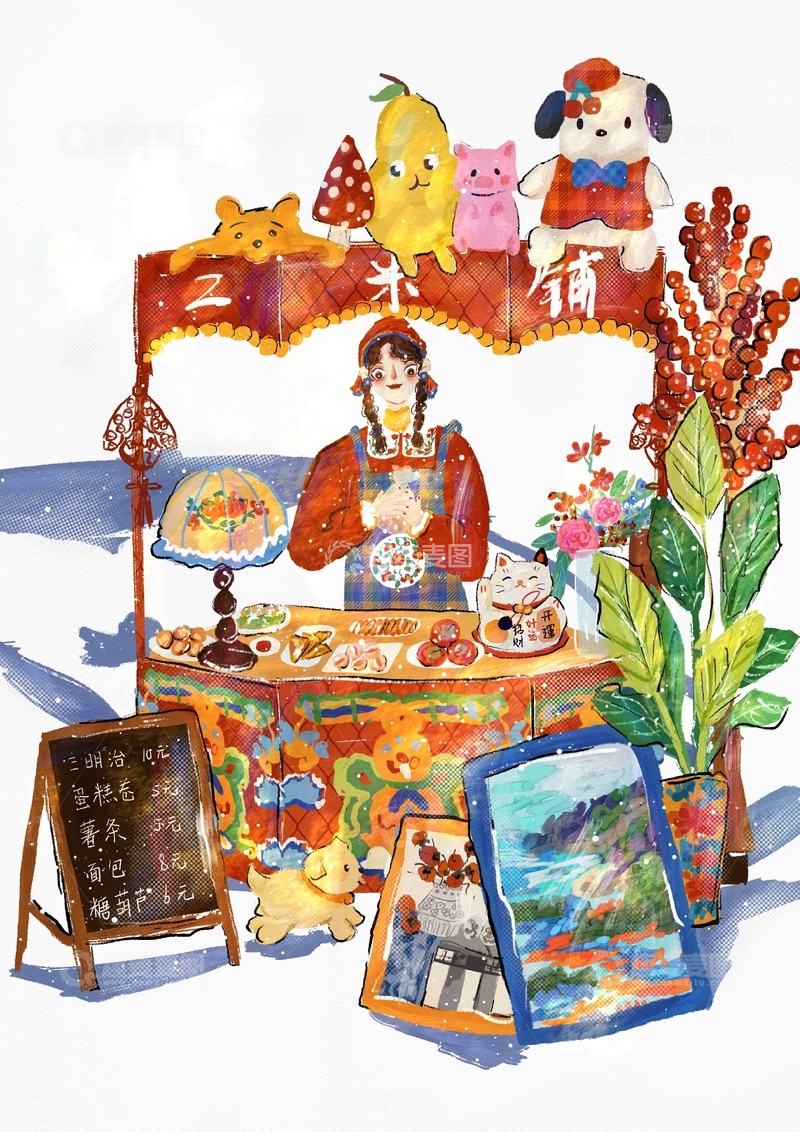高清大图下载【趣麦麦图】原创治愈插画作品素材四季节气节日小铺