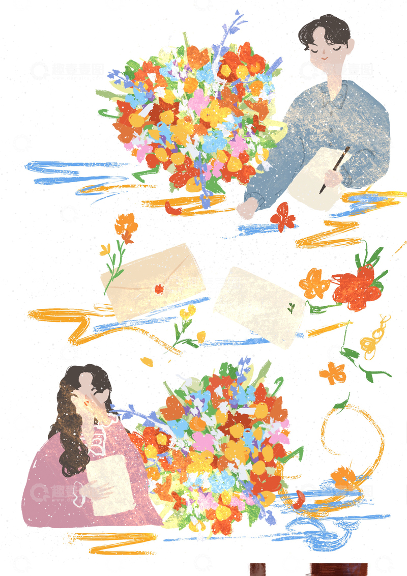 高清大图下载【趣麦麦图】原创治愈插画作品素材情人节