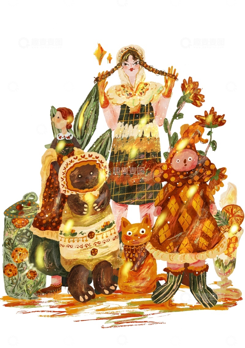 高清大图下载【趣麦麦图】原创治愈插画作品素材四季节气节日玩具
