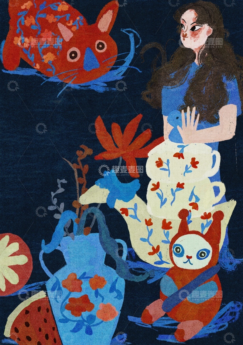 高清大图下载【趣麦麦图】原创治愈插画作品素材四季节气节日传统