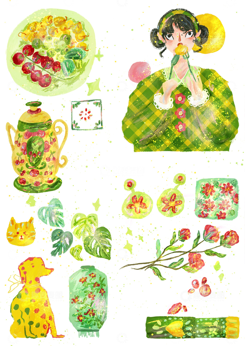 高清大图下载【趣麦麦图】原创治愈插画作品素材合集小物品