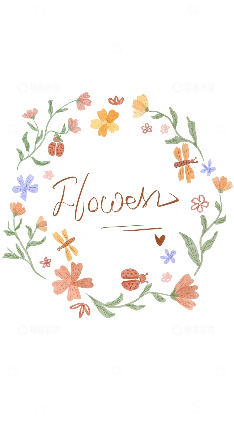 高清大图下载【趣麦麦图】原创治愈插画作品素材四季节气节日花环