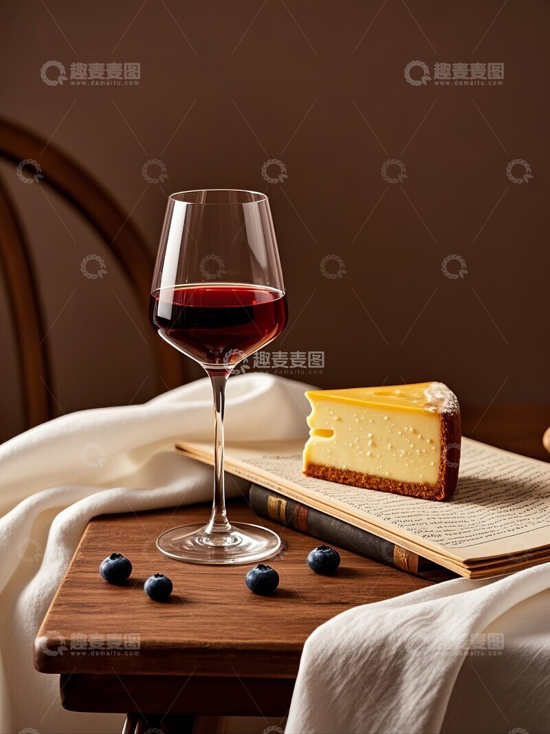 高清大图下载【趣麦麦图】奶酪蛋糕配红酒甜点