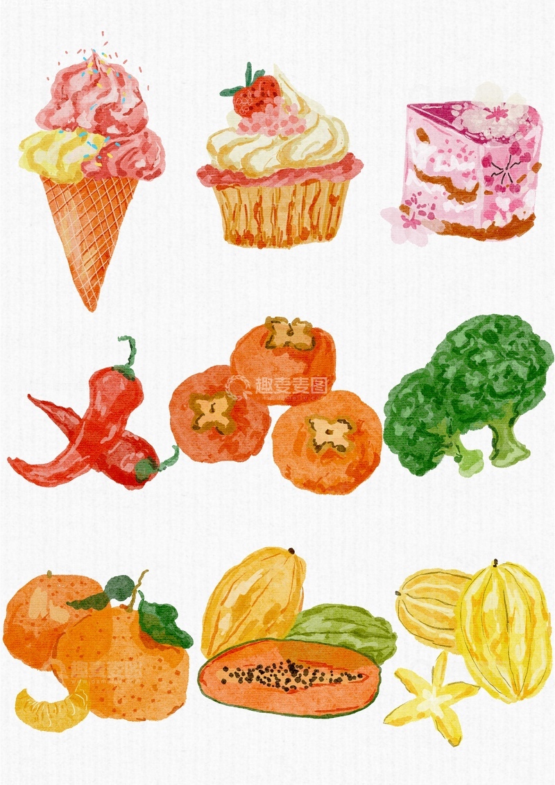 高清大图下载【趣麦麦图】原创治愈插画作品素材四季节气节日食物