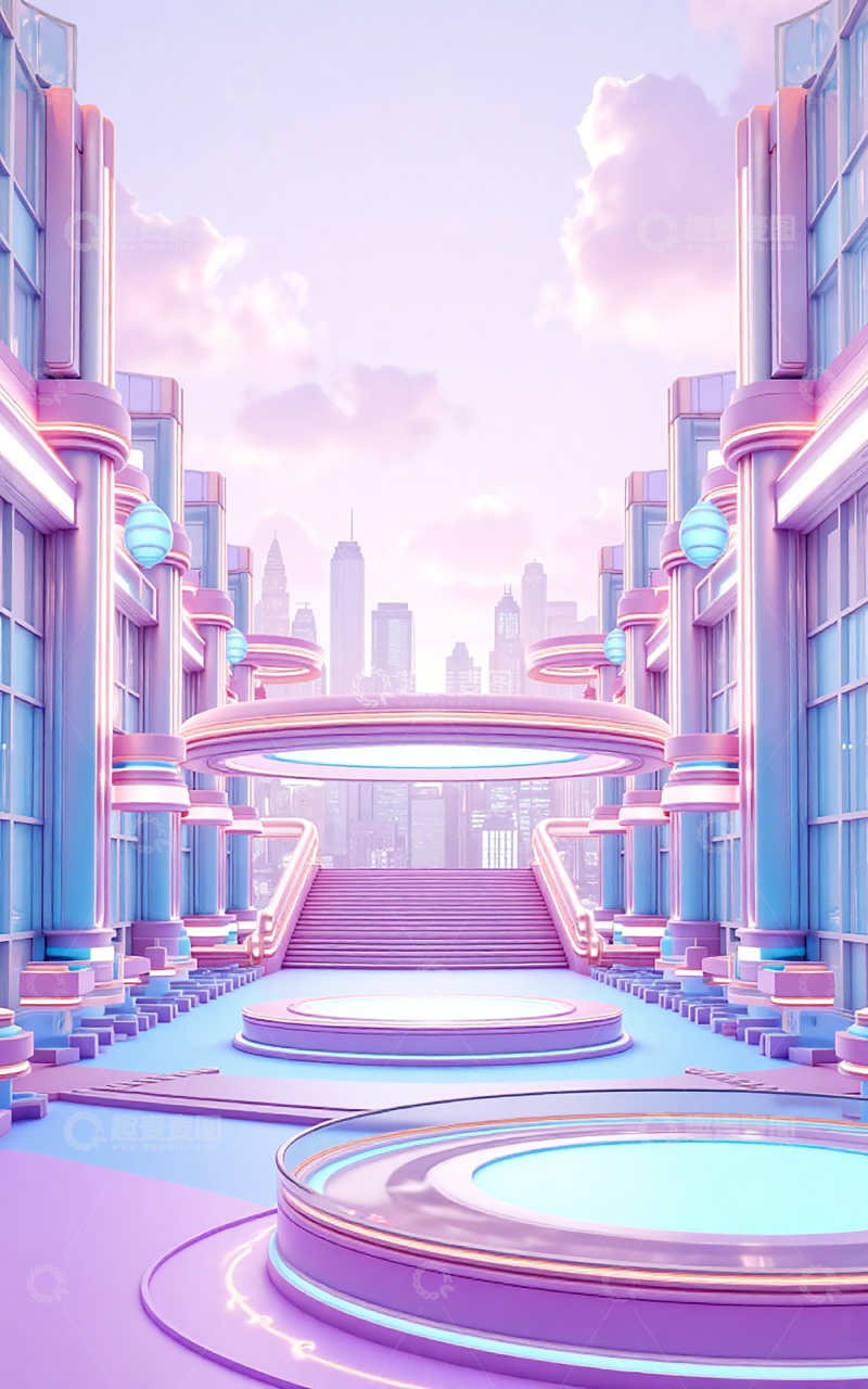 高清大图下载【趣麦麦图】电商紫蓝色平台节日氛围背景