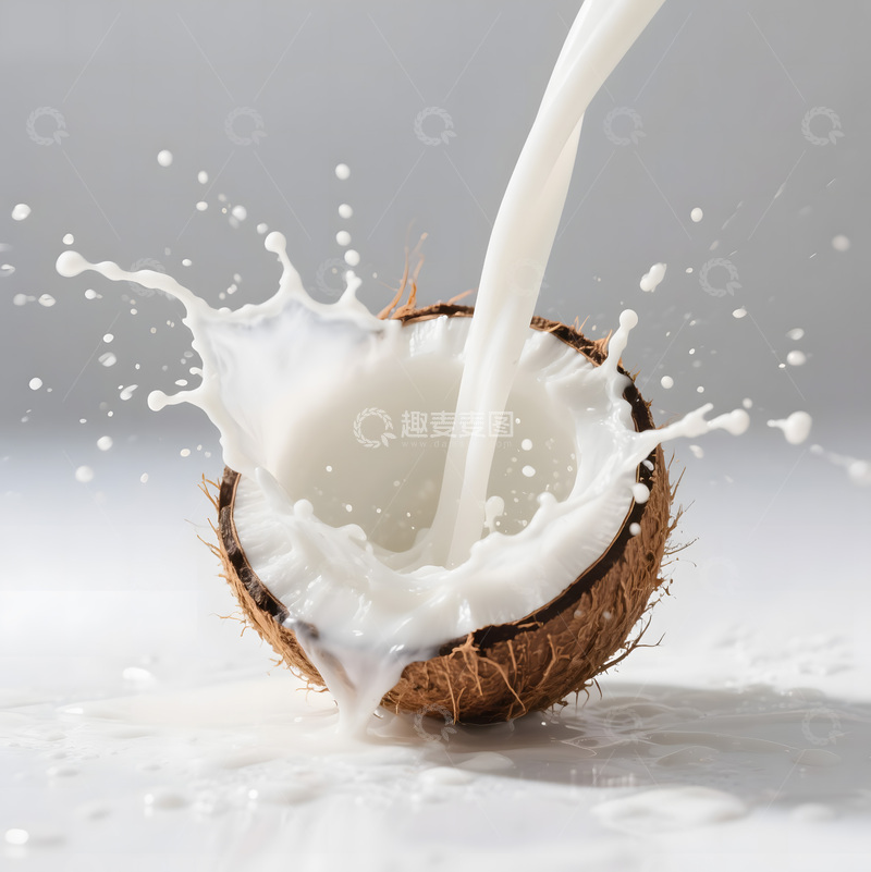 高清大图下载【趣麦麦图】椰子汁从椰子中飞溅而出来