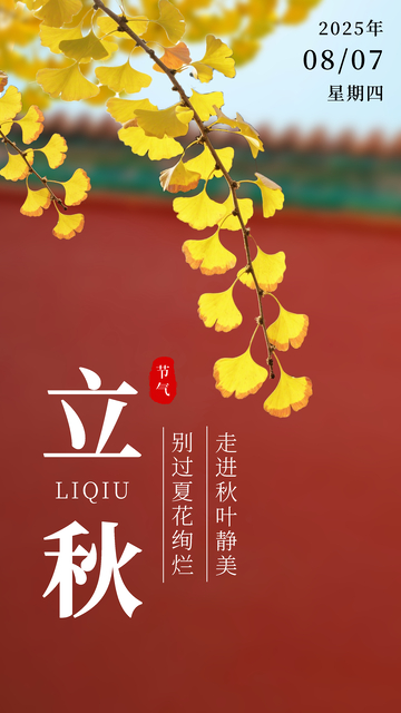 立秋二十四节气银杏叶海报