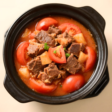 砂锅番茄牛腩摄影图