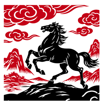 传统剪纸马上鸿运