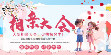 粉色爱情相亲情人节主题展板12