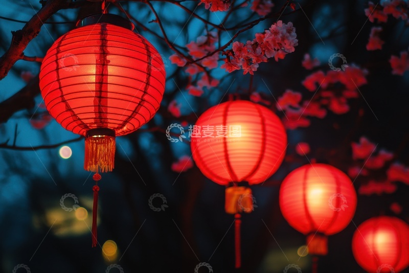 高清大图下载【趣麦麦图】挂在树枝上的红灯笼1