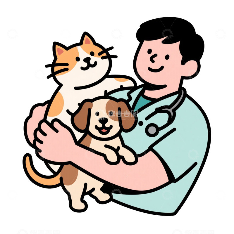 高清大图下载【趣麦麦图】抱着猫咪的宠物医生