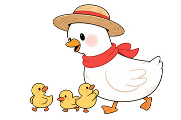 鸭妈妈带着小鸭子