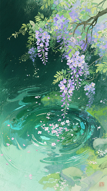 紫藤花清新水彩画