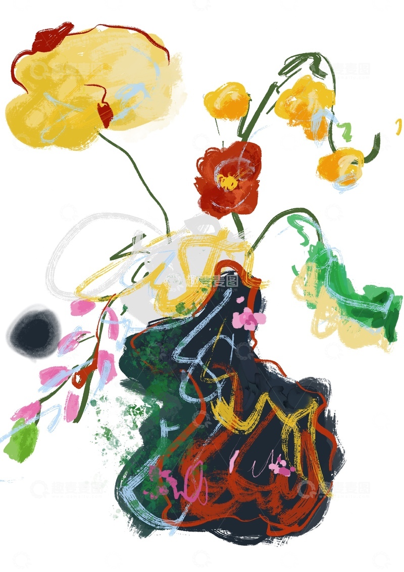 高清大图下载【趣麦麦图】原创治愈插画作品素材鲜花速写