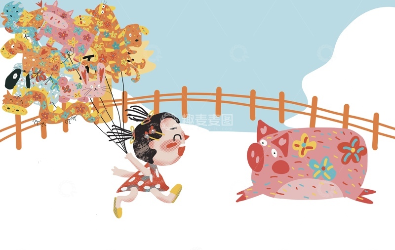 高清大图下载【趣麦麦图】原创治愈插画作品素材四季节气节日亥猪