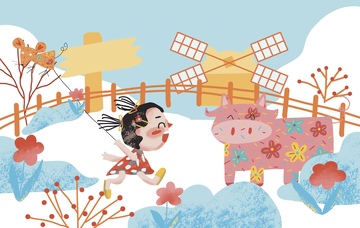 原创治愈插画作品素材四季节气节日丑牛