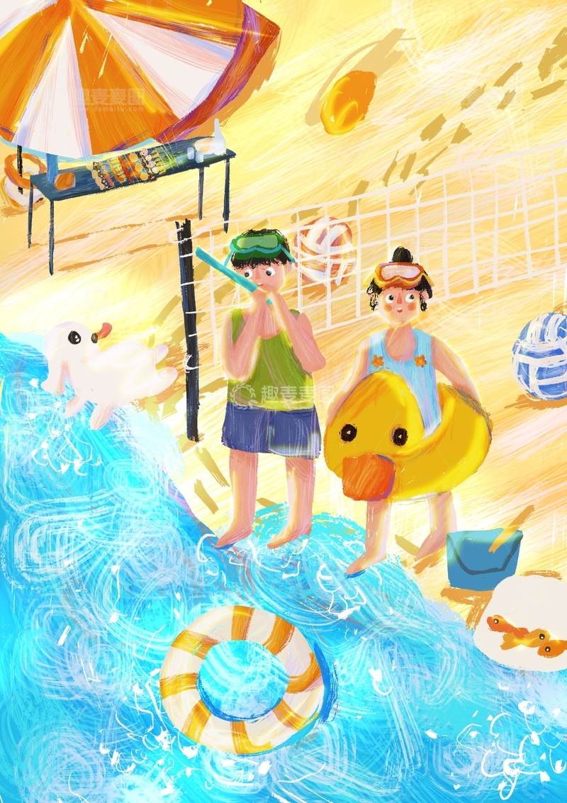 原创治愈插画作品素材六一