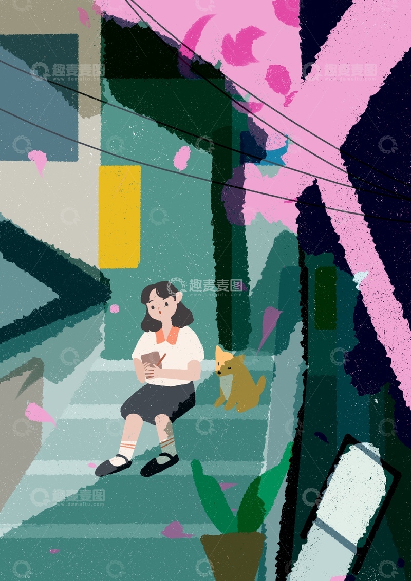 原创治愈插画作品素材小镇 