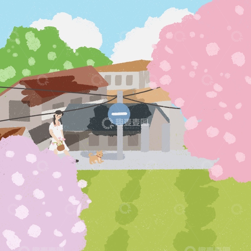 原创治愈插画作品素材小镇1