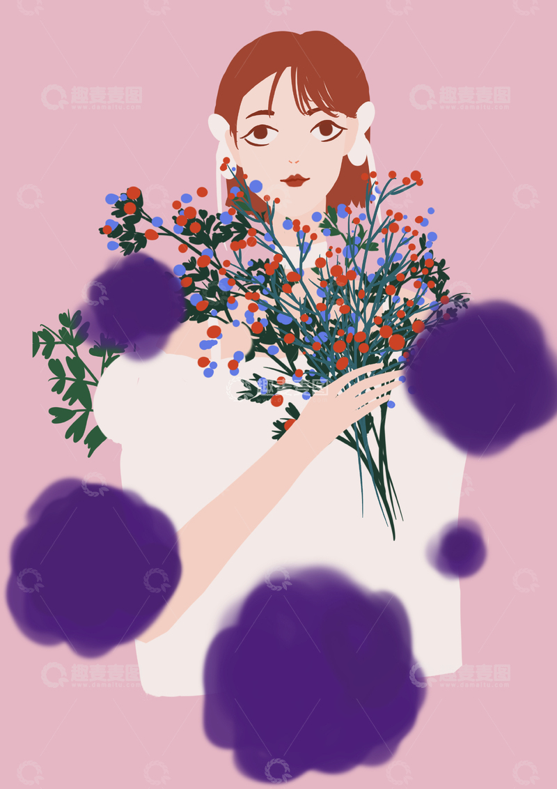 高清大图下载【趣麦麦图】原创治愈插画作品素材女孩创作