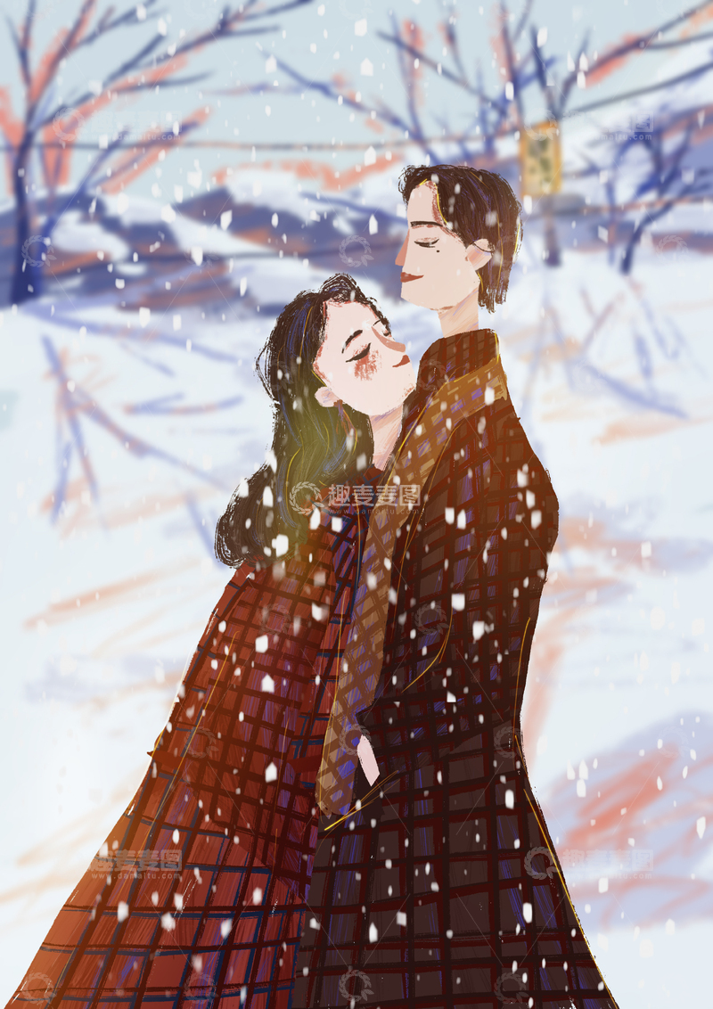 原创治愈插画作品素材情侣