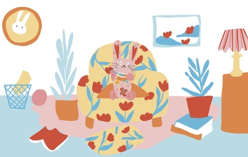 原创治愈插画作品素材四季节气节日卯兔