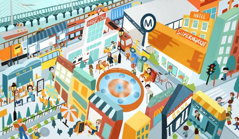 原创治愈插画作品素材绘本城市 