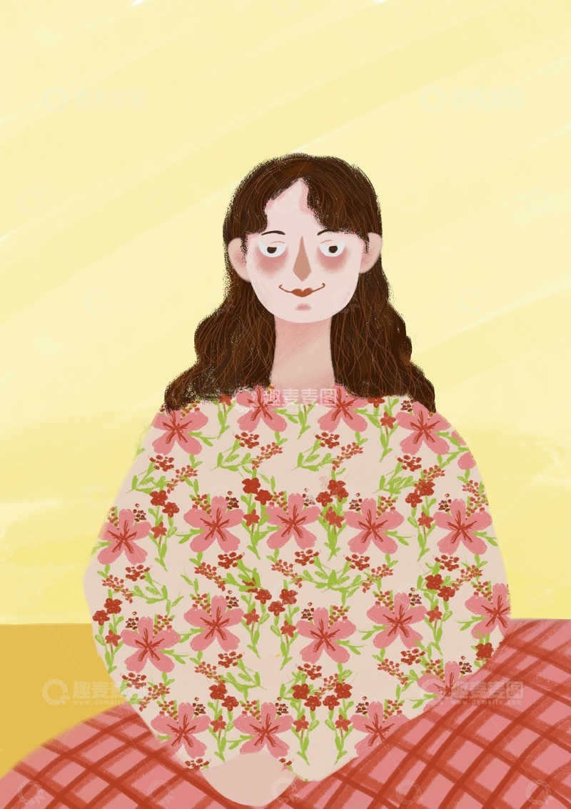 原创治愈插画作品素材妈妈