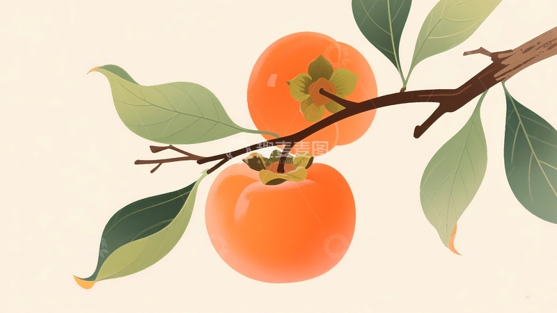 高清大图下载【趣麦麦图】事事如意柿子树