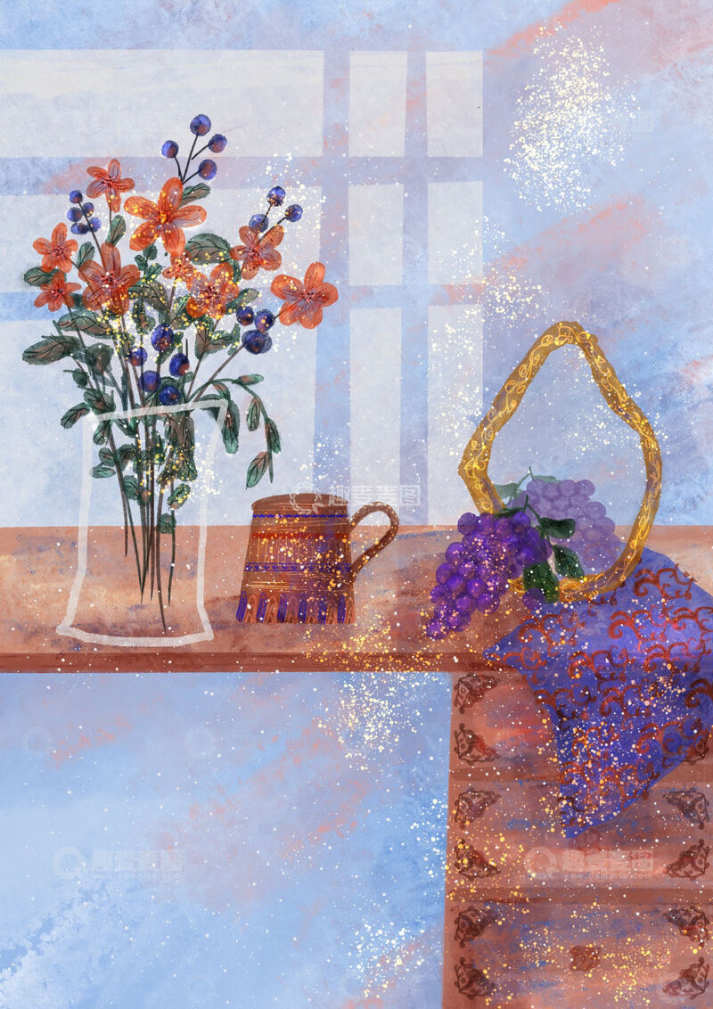 原创治愈插画作品素材小花桌面