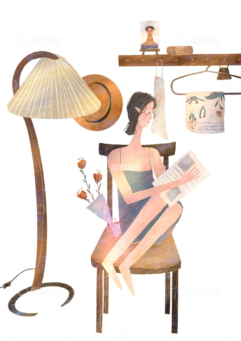 原创治愈插画作品素材女孩