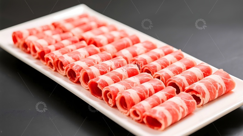 高清大图下载【趣麦麦图】一盘新鲜羊肉卷牛肉卷