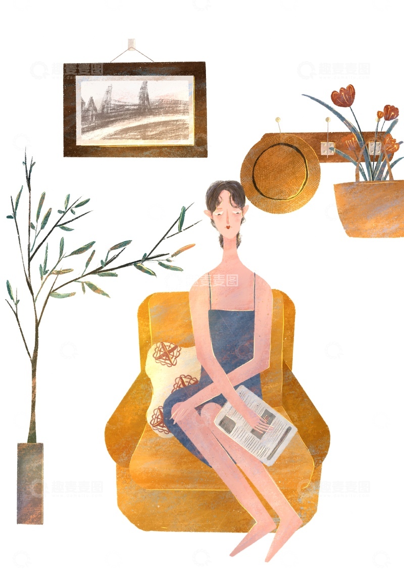 原创治愈插画作品素材家庭