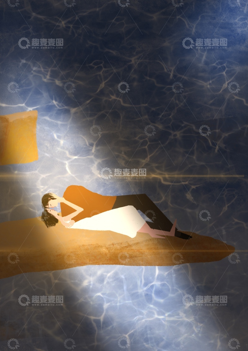 高清大图下载【趣麦麦图】原创治愈插画作品素材海洋情侣