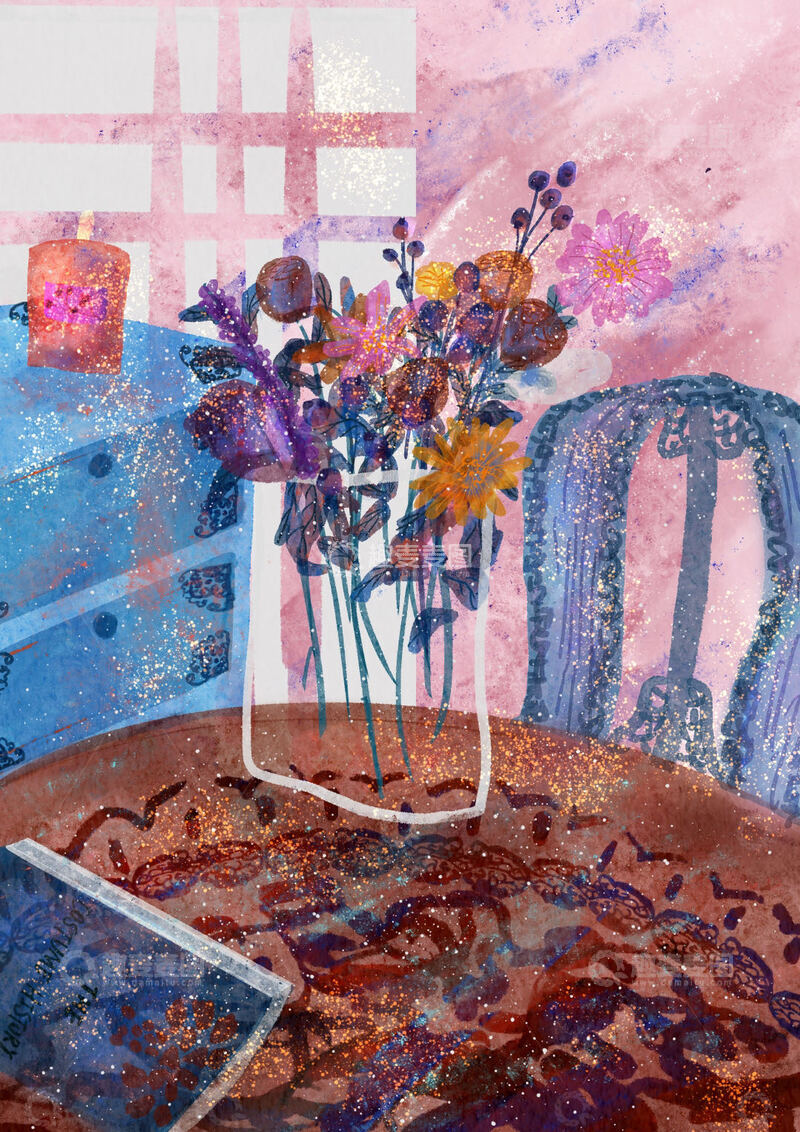 原创治愈插画作品素材菊花