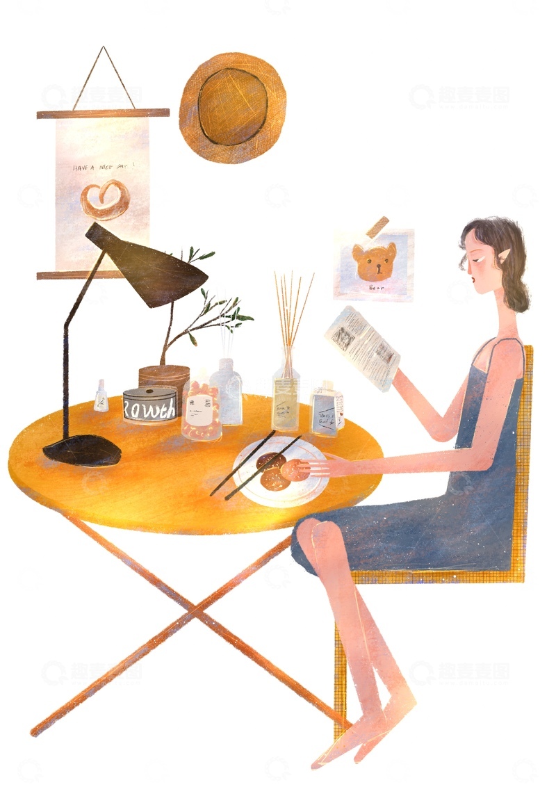 原创治愈插画作品素材早餐1