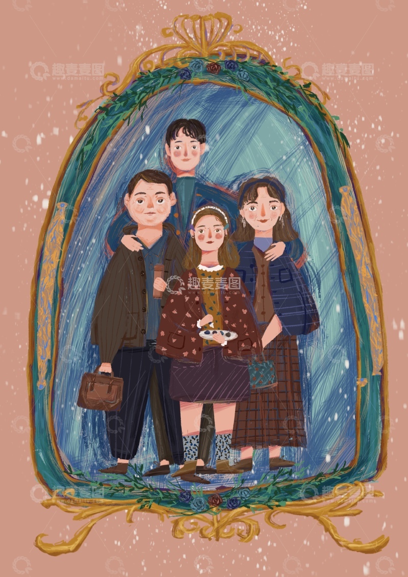 原创治愈插画作品素材家人