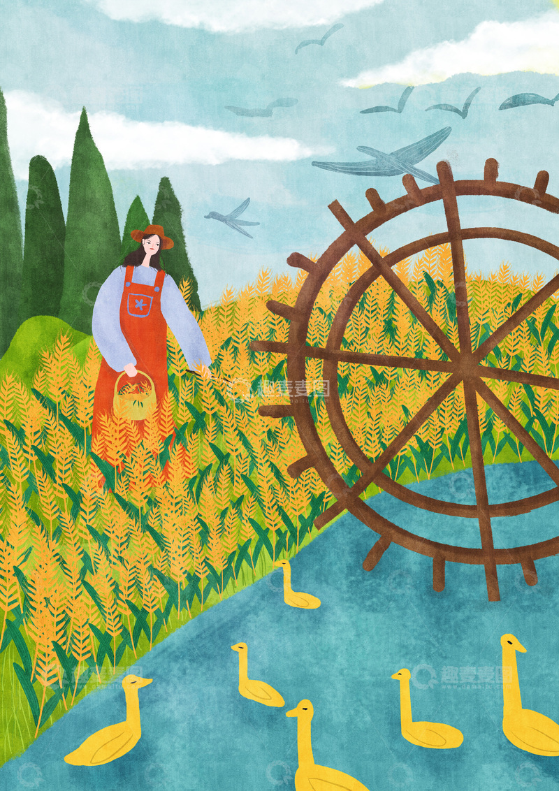 原创治愈插画作品素材小满