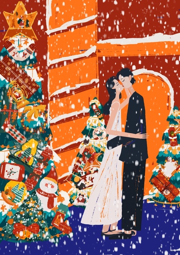 原创治愈插画作品素材圣诞节日商品