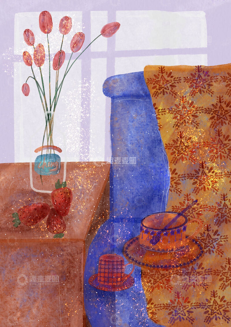 高清大图下载【趣麦麦图】原创治愈插画作品素材郁金香