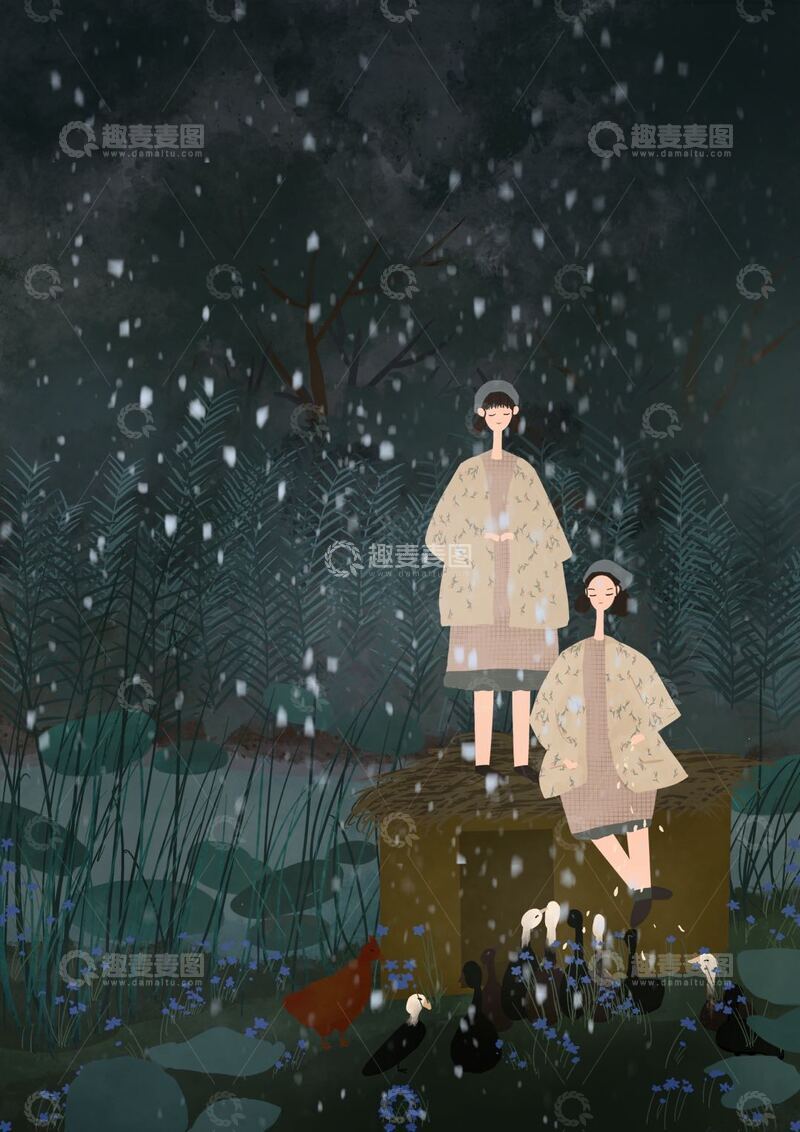 原创治愈插画作品素材谷雨